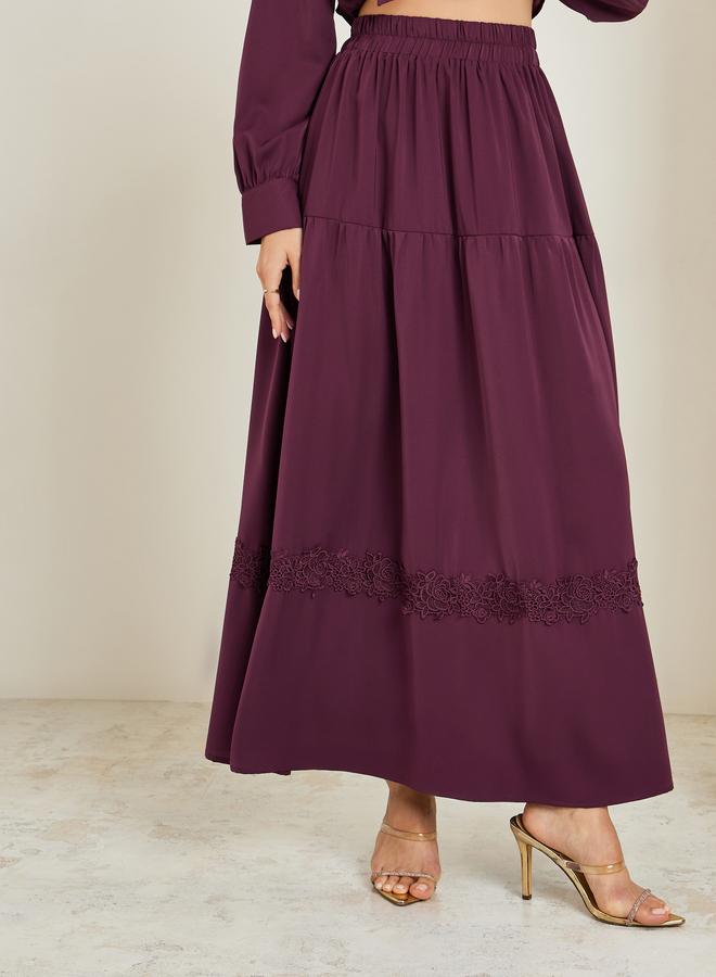 Styli Burgundy Lace Trim Shirt and Maxi Skirt Co-Ords - Image 4